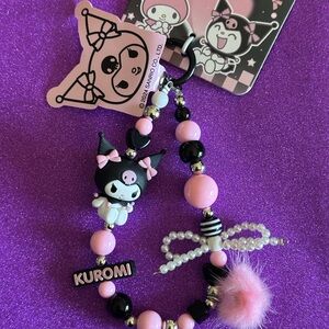 Sanrio Kuromi Keychain/Phone charm with Pink and Black Beads